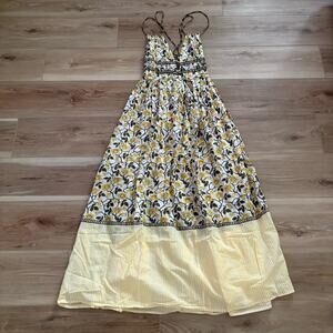 J. Crew Cotton Voile Plunge Maxi Dress in Daffodil Daze Block Print CJ782 XS